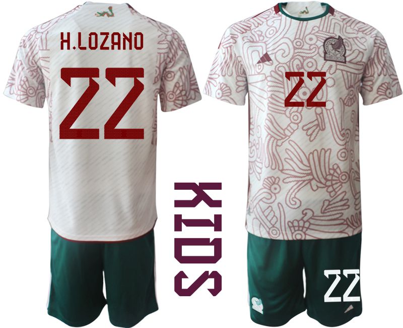 Youth 2022 World Cup National Team Mexico away white #22 Soccer Jersey->youth soccer jersey->Youth Jersey